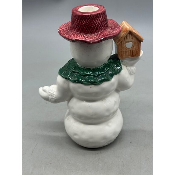 Christmas Ceramic Snowman Taper Candlestick Holder Figurine 8" Tall Used READ - Picture 7 of 10